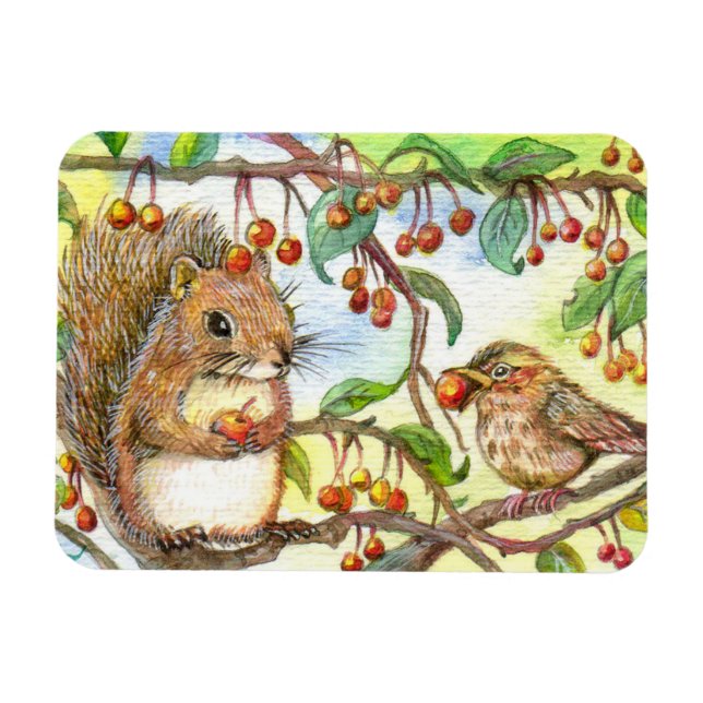 Let's Share - Squirrel And Sparrow Magnet (Horizontal)
