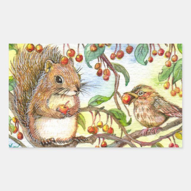 Let's Share - Squirrel And Sparrow Sticker (Front)