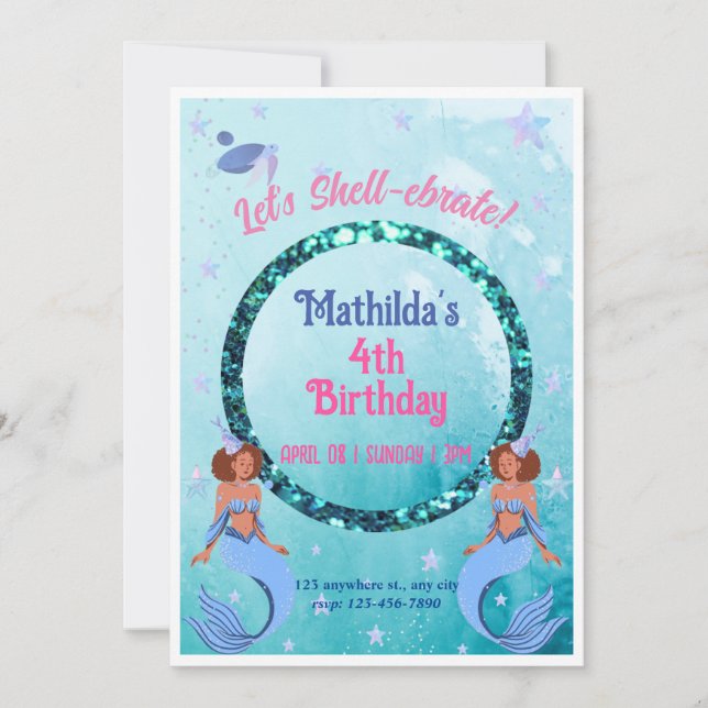 Let's Shell-ebrate! mermaid theme  Invitation (Front)