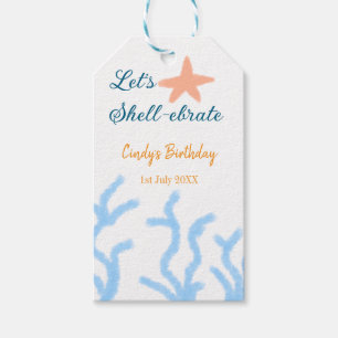 Let's shell-ebrate under the sea blue birthday gift tags