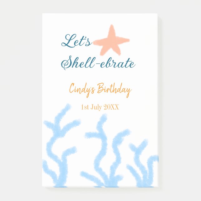 Let's shell-ebrate under the sea blue birthday  post-it notes (Front)