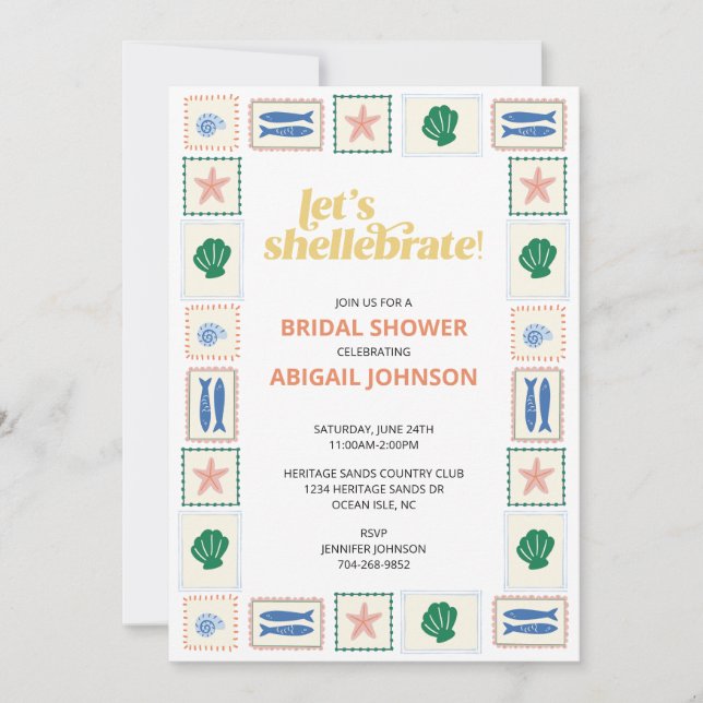 Let's Shellabrate Seashell Bridal Shower Invitation (Front)