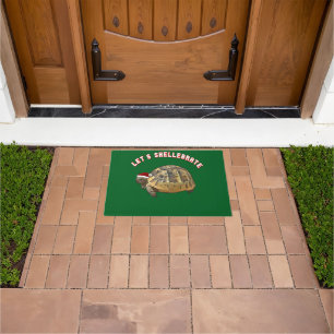 Lets Shellebrate Christmas Tortoise Wearing Santa  Doormat