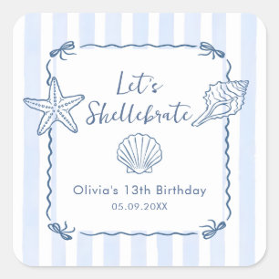 Let's Shellebrate Seashell Birthday  Square Sticker