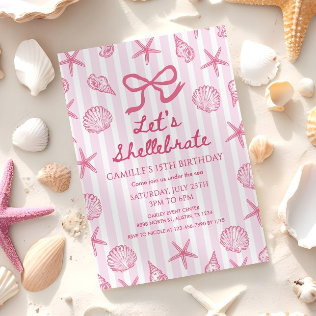 Let's Shellebrate Seashell Coastal Beach Birthday Invitation (Creator Uploaded)