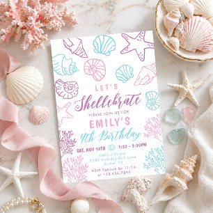 Let's Shellebrate Seashells Any Age Girl Birthday Invitation