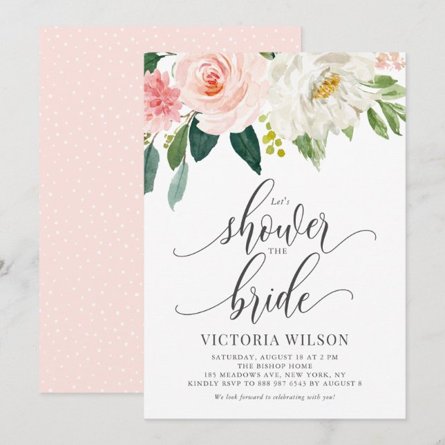 Let's Shower the Bride Blush Floral Bridal Shower Invitation (Front/Back)