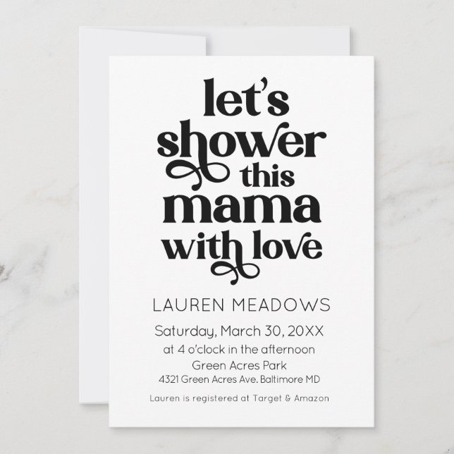 Let's Shower This Mama Typography Invitation (Front)