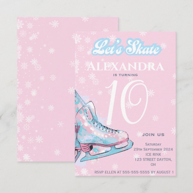 "Let's skate" figure ice skating birthday party Invitation (Front/Back)