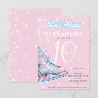"Let's skate" figure ice skating birthday party Invitation