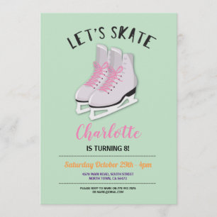 Let's Skate Girls Mint Ice-Skating Birthday Party Invitation