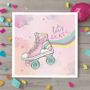 Let's skate l Rainbow retro Groovy Birthday Napkin
