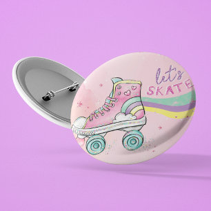 Let's skate l Rainbow retro Groovy Roll 1 Inch Round Button