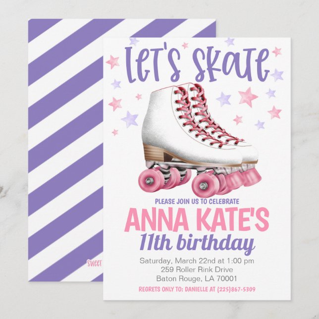 Let's Skate Roller Skating Birthday  Invitation (Front/Back)