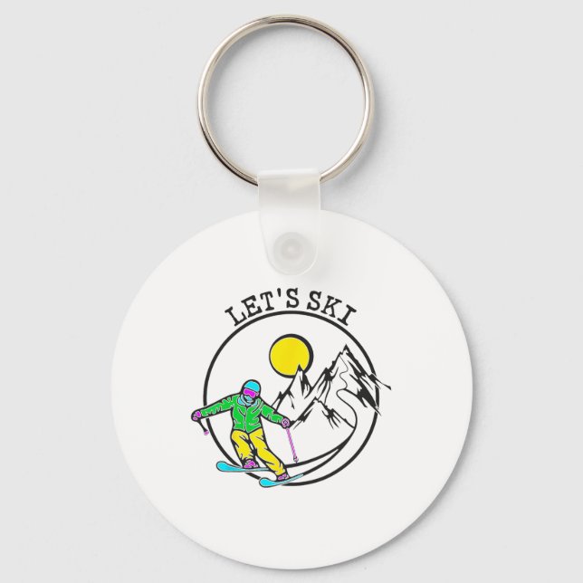 Lets Ski Cool Skiing Stuff For Men Funny Ski Snowb Keychain (Front)
