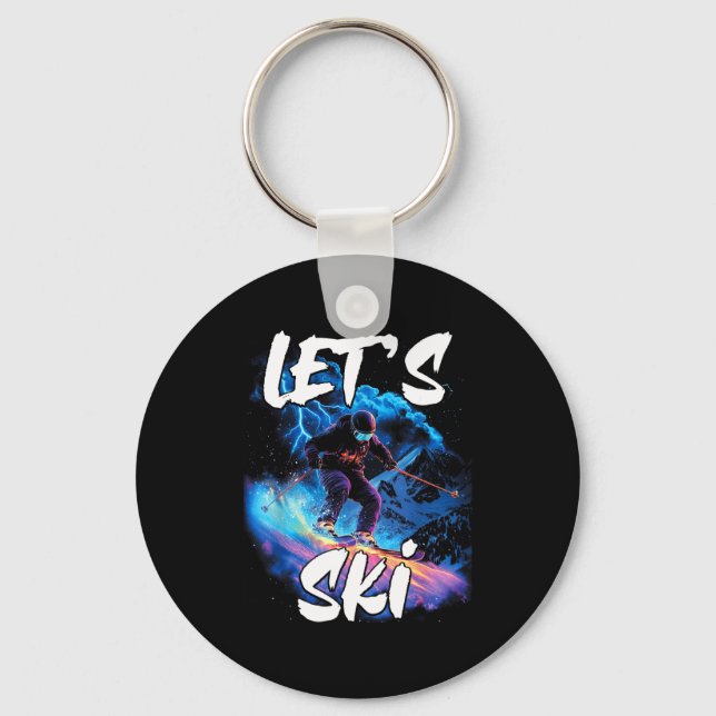 Lets ski downhill skiing winter sport skier  keychain (Front)