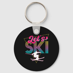 Let's Ski Retro 80s Skiing Party Outfit 90s Skier  Keychain