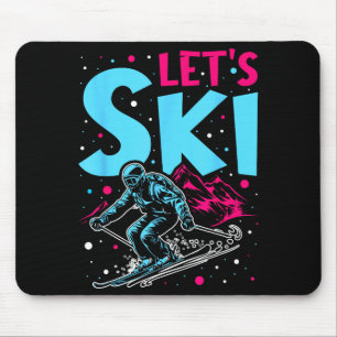 Let's ski, retro ski vintage 80s 90s skiing outfit mouse pad