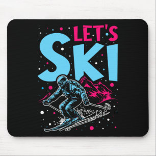 Let's Ski, Retro Ski Vintage 80s 90s Skiing Outfit Mouse Pad