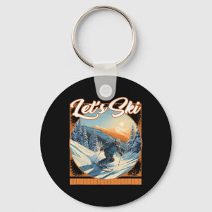 Let's Ski Snow Skiing Speed Thrill Distant Mountai Keychain