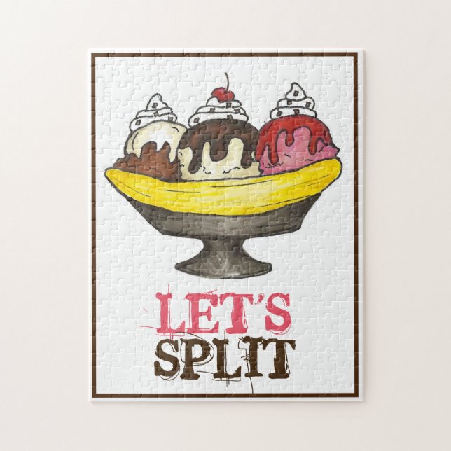 Let's Split Banana Ice Cream Sundae Dessert Foodie Jigsaw Puzzle (Vertical)