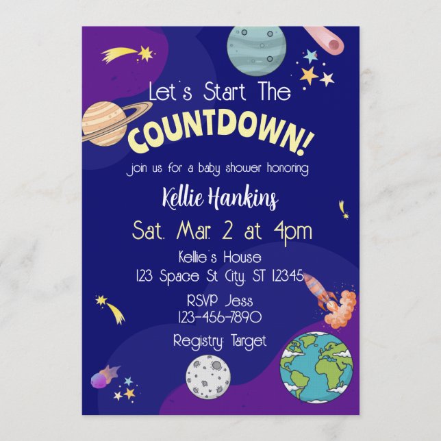 Let's Start the Countdown, Space Baby Shower Invitation (Front)