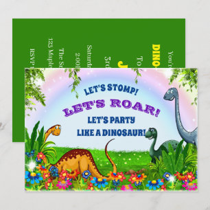 Let's Stomp And Roar Dinosaur Birthday Party Invitation