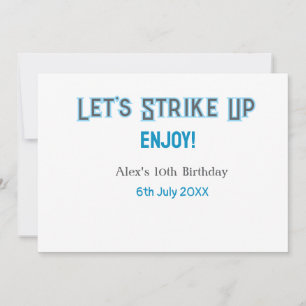 Let's strike up blue grey happy 10 birthday name invitation