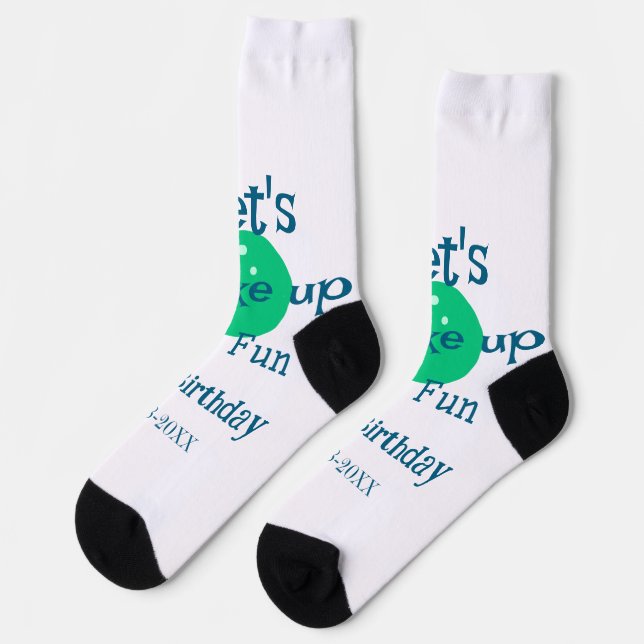Let's strike up have fun green ball birthday name  socks (Left)