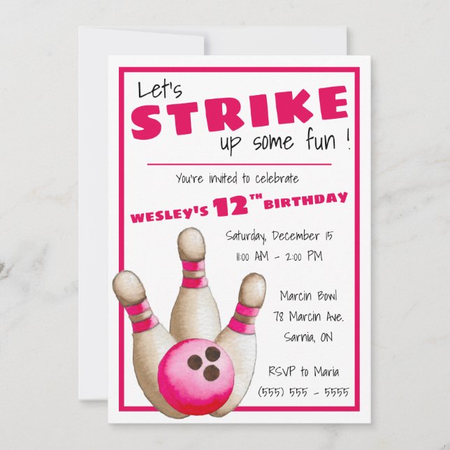 Let's Strike Up Some Fun! Bowling Birthday Party Invitation (Front)