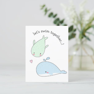 Let's Swim Together...! Cute Whales - Valentines Postcard