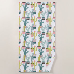 Let's Taco About Love   Cactus Pattern Beach Towel