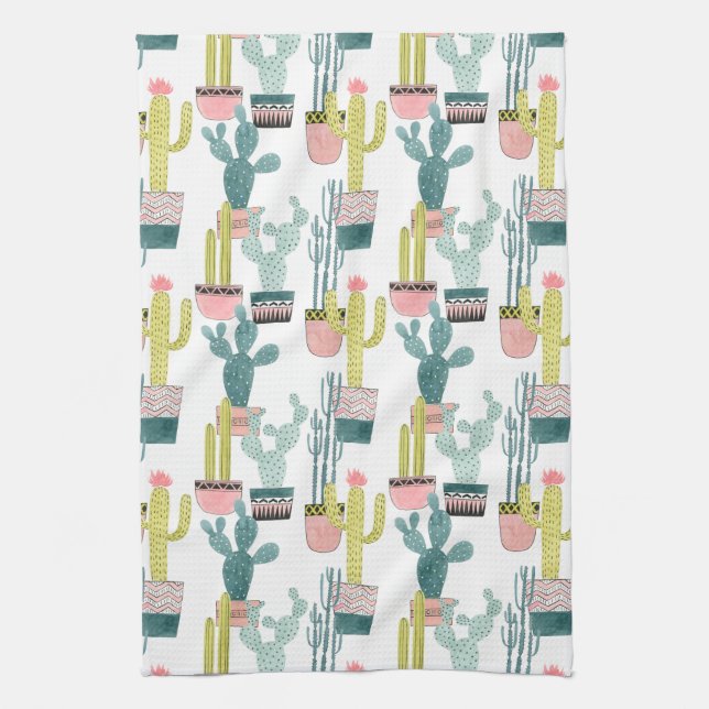 Let's Taco About Love | Cactus Pattern Kitchen Towel (Vertical)