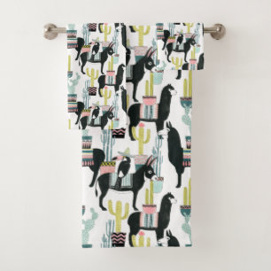 Let's Taco About Love   Llama & Donkey Pattern Bath Towel Set