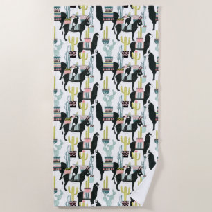 Let's Taco About Love   Llama & Donkey Pattern Beach Towel