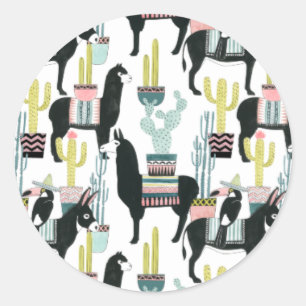 Let's Taco About Love Llama & Donkey Pattern Classic Round Sticker