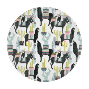 Let's Taco About Love   Llama & Donkey Pattern Cutting Board