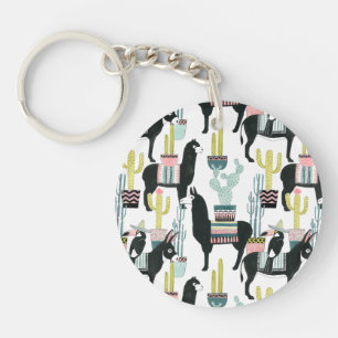 Let's Taco About Love   Llama & Donkey Pattern Keychain
