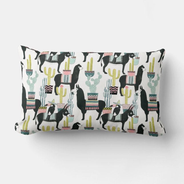 Let's Taco About Love | Llama & Donkey Pattern Lumbar Pillow (Front)
