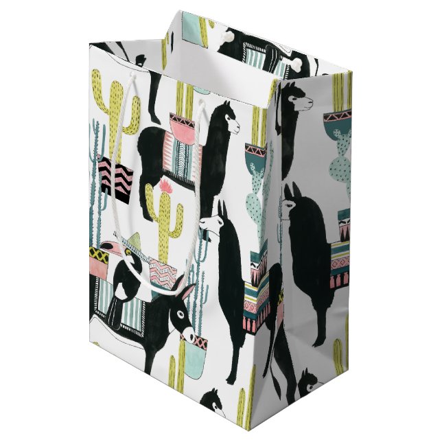 Let's Taco About Love | Llama & Donkey Pattern Medium Gift Bag (Front Angled)