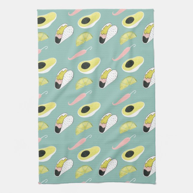 Let's Taco About Love | Taco Element Pattern Kitchen Towel (Vertical)