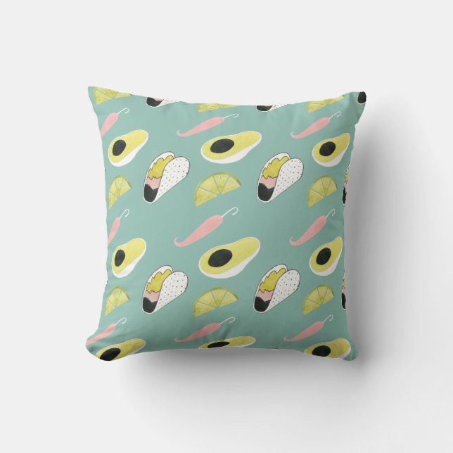 Let's Taco About Love | Taco Element Pattern Throw Pillow (Front)
