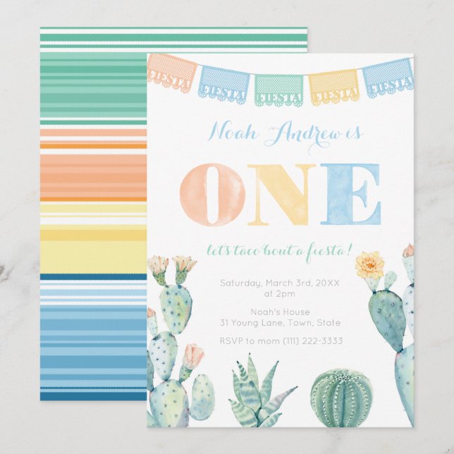 Let's Taco Bout A Fiesta Boy 1st Birthday Party Invitation (Front/Back)