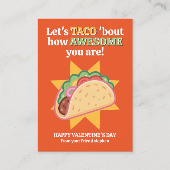 Let's TACO 'Bout How Awesome You Are Valentine's Card (Front)