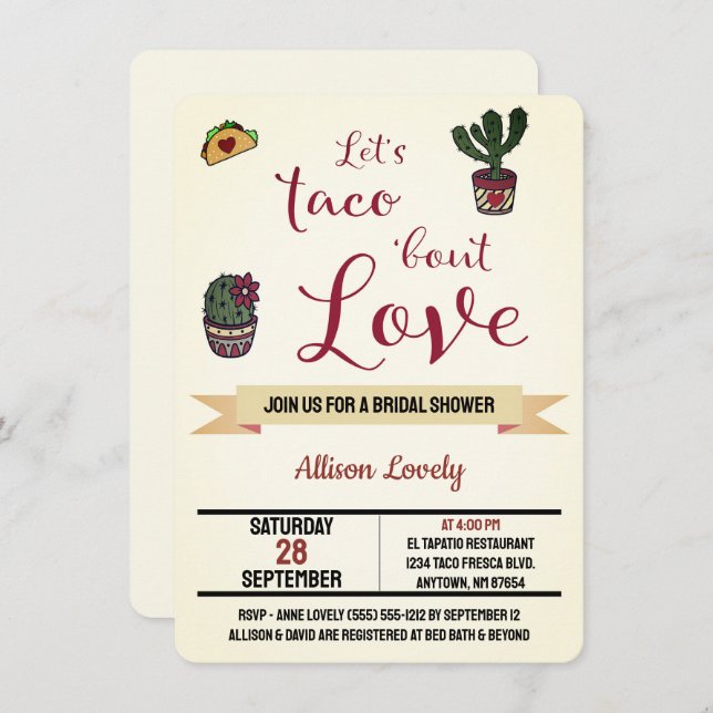 Let's Taco 'bout Love Fiesta Theme Bridal Shower Invitation (Front/Back)