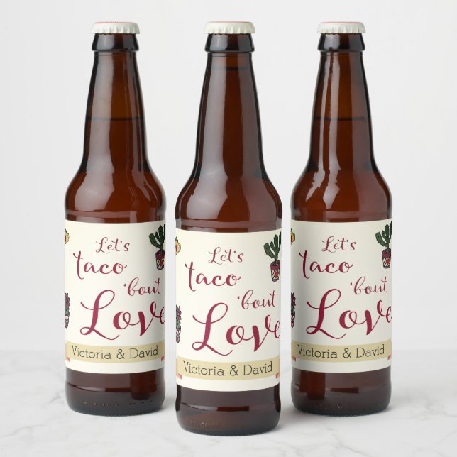 Let's Taco 'bout Love Fiesta Theme Couples Shower  Beer Bottle Label (Bottles)