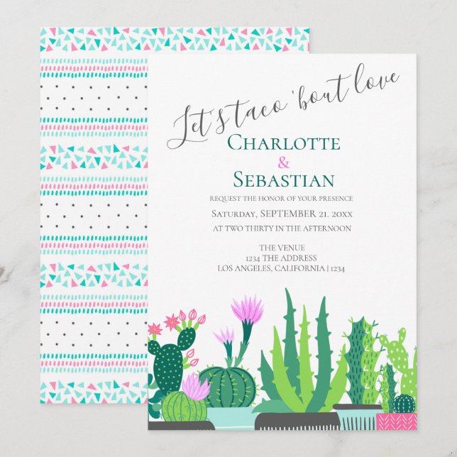 Lets taco bout love succulent cactus wedding invitation (Front/Back)