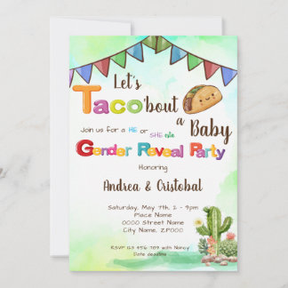 Let's Taco'bout a Baby Fiesta theme Gender Reveal  Invitation