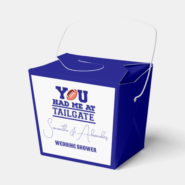 Let's Tailgate Celebrate Blue Bridal Couple Shower Favor Box (Front Side)