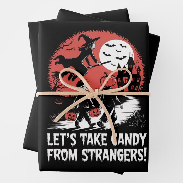 Let's Take Candy from Strangers Funny Halloween Wrapping Paper Sheet (In situ)